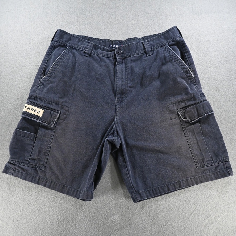 THRE3 Mens Cargo Shorts Size 38 Navy Blue 100%‎ Cotton Casual 232507M2 - Picture 2 of 10